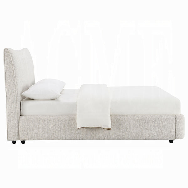 English Elm 1pc Queen Platform Bed with Chenille Upholstery, Solid Rubberwood Frame, Padded Headboard, No Box Spring Required Beige 67 L x 7 W x 47 H B2741S00740