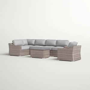 English Elm 5-Person All-Weather Wicker Sectional Seating Group with Cushions, 7-Piece Patio Set, Gray Comfort B120S00012