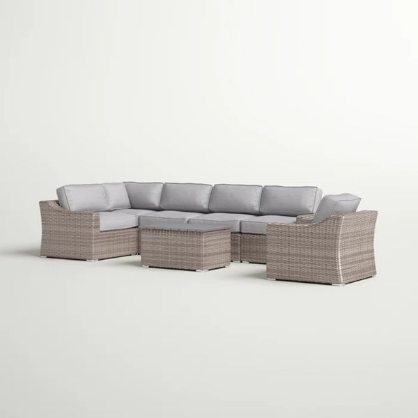 English Elm 5-Person All-Weather Wicker Sectional Seating Group with Cushions, 7-Piece Patio Set, Gray Comfort B120S00012