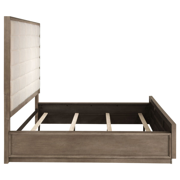 English Elm Prescott Upholstered California King Bed Tall Grid Tufted Headboard Taupe Oak Frame B062S01783