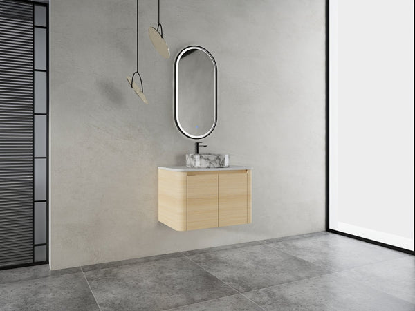 English Elm 30'' Wall-Mounted Bathroom Vanity With Ceramic Art Sink & Soft-Close Doors For Modern Spaces W999S00465