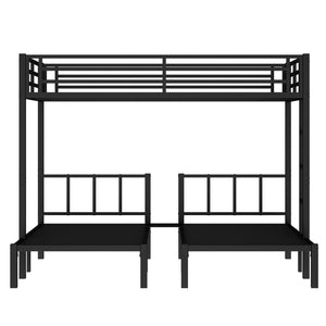 English Elm Twin Metal Triple Bunk Bed With Safety Guardrails - Space-Saving, Noise-Reducing Design In Black W1580S00146-GIGA