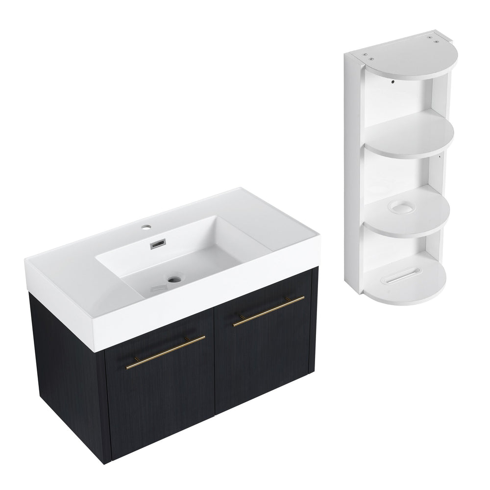 English Elm 36 Inch Wall-Mounted Bathroom Vanity Set With Thick Resin Sink, Storage Rack & Soft-Close Hinges W999S00369