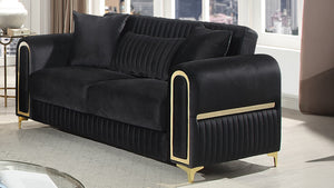 English Elm Ruby Channel Tufted Loveseat with Birch Frame Pocket Coil Support and Gold Steel Legs B009S02246