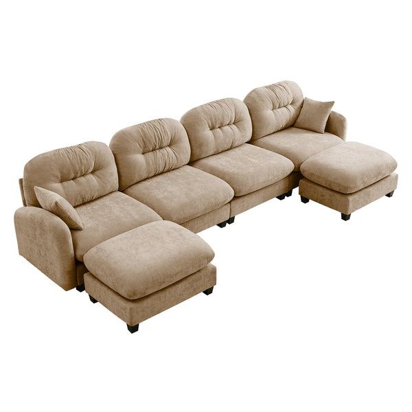 English Elm Modular U-Shaped Sectional Couch With Ottoman, Soft Camel Chenille, Customizable Comfort & Style W714S01383