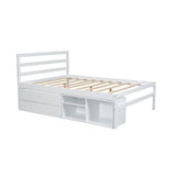 English Elm Full Size Wood Platform Bed With Removable Storage Shelves, Built-In Two Storage Drawers For Added Convenience, White