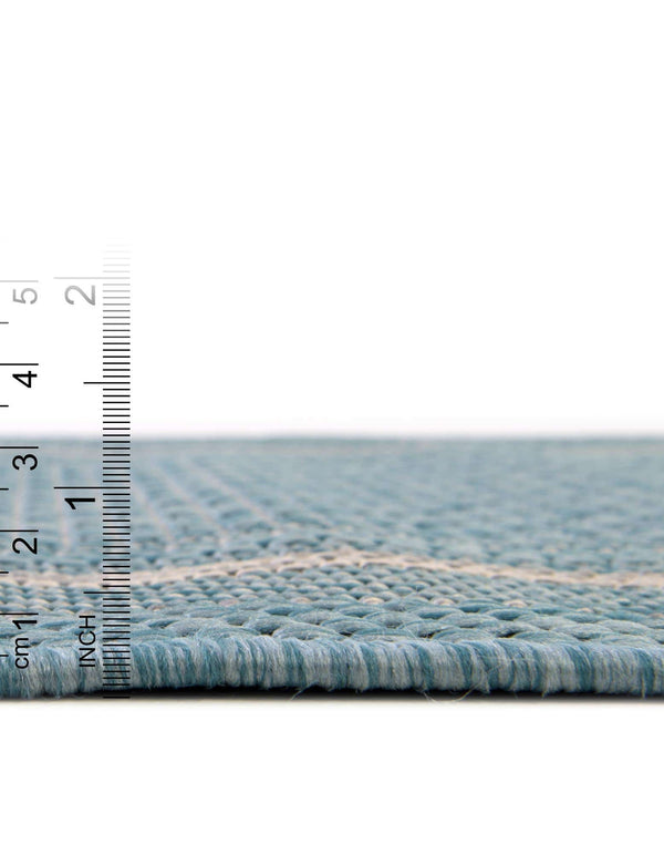 Unique Loom Outdoor Border Soft Border Machine Made Border Rug Aquamarine, Ivory 10' 8" x 10' 8"