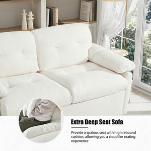 English Elm Convertible Pull Out Sofa Bed Queen Size with Steel Frame, Dual Armrests, Chenille Sleeper Couch with Storage and Casters Beige W3163P269692