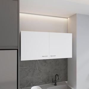 English Elm Wall cabinet 19"H Double-Door White Engineered Wood with Two Shelves, Metal Handles, Compact Durable Storage B097P221380