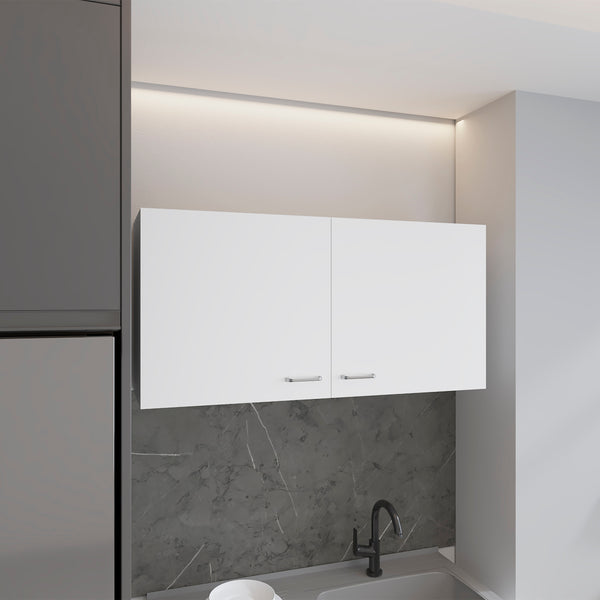 English Elm Wall cabinet 19"H Double-Door White Engineered Wood with Two Shelves, Metal Handles, Compact Durable Storage B097P221380