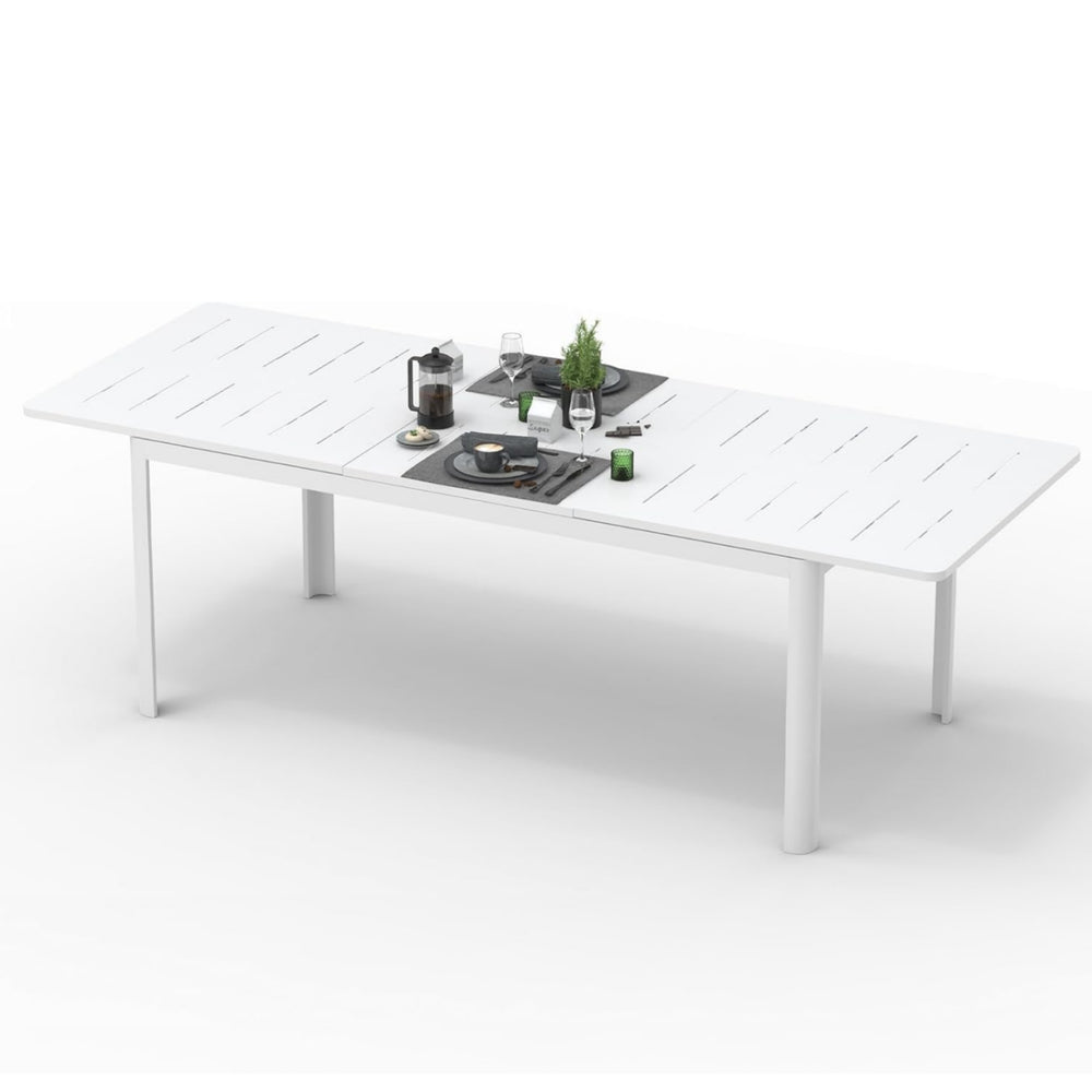 English Elm Patio Expandable Aluminum Dining Table for 6-8 — Ivory White Rectangular Outdoor Indoor Space-Saver W1859P253350