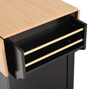 English Elm K&K Convertible 55.7" Folding Kitchen Island Cart with Power Outlet, Spice Rack, 5 Wheels, Multi-Use Black N707P186617B