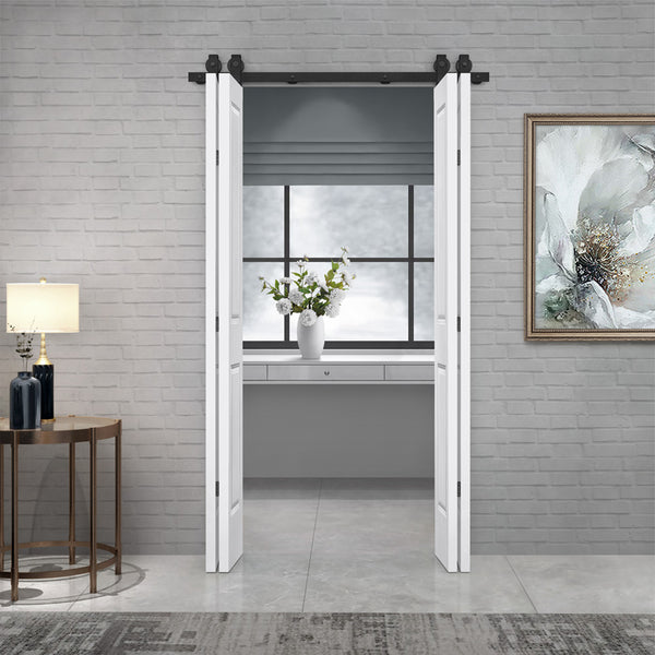 English Elm 24 in Primed Mdf Bi-fold Barn Door with Raised 6-panel Profile and Sliding Hardware B2763P491049
