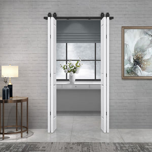 English Elm 24 in Primed Mdf Bi-fold Barn Door with Raised 6-panel Profile and Sliding Hardware B2763P491047