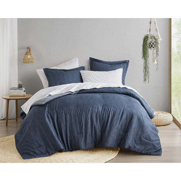 JLA Home Comfort Spaces - Chambray Breathable Microfiber Comforter Set with Chambray Print — Lightweight, Oeko‑Tex, Cozy Feel Navy AM10-0112