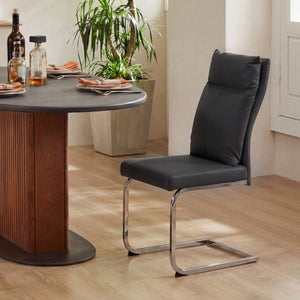 English Elm Dining Chair Set of 2 Faux Leather Chrome Base Ergonomic Contemporary Kitchen Seating Black W3851P453162