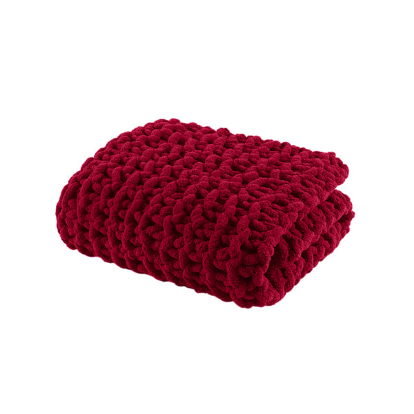 Madison Park Chenille Chunky Knit Casual Throw MP50-8237 Red