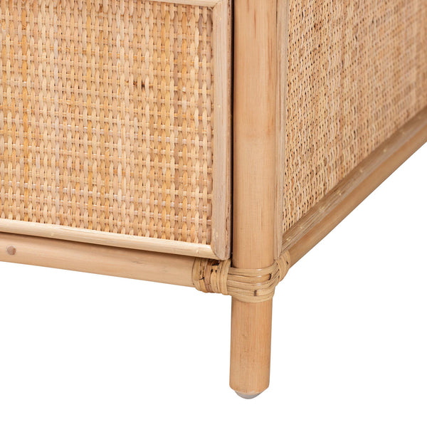 English Elm Modern Woven Rattan Nightstand with Open Shelf Bohemian Bedside Table for Cozy Rooms B2750P467660