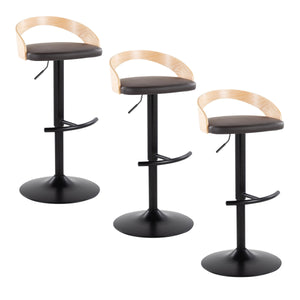 English Elm Adjustable Swivel Barstools Set of 3 Faux Leather Wood Industrial Kitchen Counter B202S02024