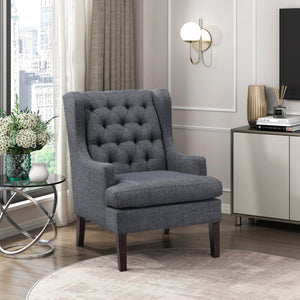 English Elm 1Pc Button-Tufted Dark Gray Accent Chair With Foam Cushion For Elegant Living Room & Office Decor B011P287708