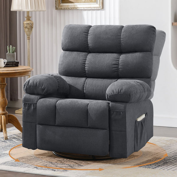 English Elm Swivel Rocker Recliner Ergonomic Glider Chair with Storage Pockets for Small Spaces W1521P479289