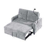 English Elm 53.9" Modern Loveseat Pull-Out Sofa Bed With Adjustable Backrest, Two Cup Holders , A Phone Holder, Three Charging Ports and Side Storage Pockets For Living Room, Grey