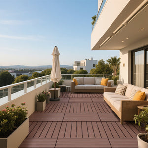 English Elm New Interlocking Polypropylene Patio Floor Tiles 44 Piece Set for Balcony Poolside Use Red+Brown W3022P251875