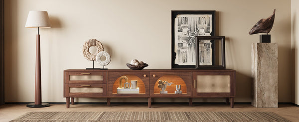 English Elm Rattan Door Media Console with Pine Legs Modern Farmhouse Tv Stand for Large Living Rooms N710P365042P