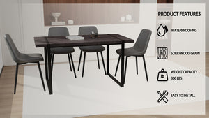 English Elm 59" Industrial Dining Set with Suede Chairs Matte Metal Base Mdf Table Seats Four Black+ Gray W2189S00817