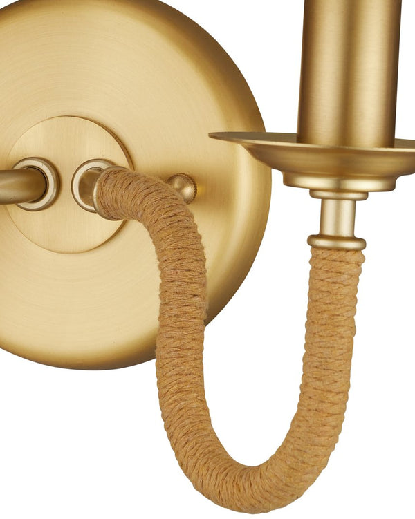 Currey & Company Adala Brass Wall Sconce - Elegant Traditional Design With Natural Rope Accents & Soft Linen Shades Gold Rope ,Metal 5000-0274-currey-company
