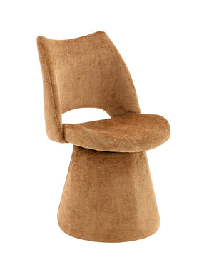 English Elm Modern Chenille Linen Accent Chair Sculptural Hollow Back Swivel Seat for Dining Vanity Brown W3493P452653