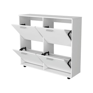 English Elm White 4-Door Tilt-Out Shoe Cabinet with Metal Hardware, Plastic Legs, Concealed Storage & Modern Charm B062P323161