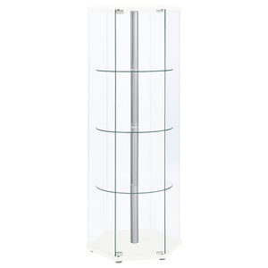 English Elm Tenley White Hexagonal 4-Shelf Clear Glass Curio Cabinet — Modern Geometric Display, Airy Storage B062P328716