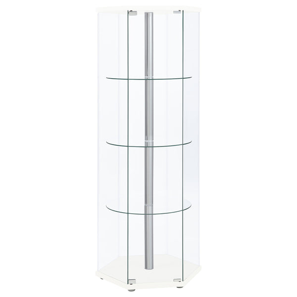 English Elm Tenley White Hexagonal 4-Shelf Clear Glass Curio Cabinet — Modern Geometric Display, Airy Storage B062P328716
