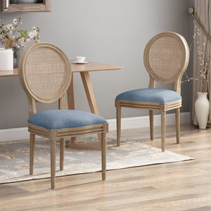English Elm Christopher Knight Home® - DININGCHAIR Elegant Wicker & Fabric Dining Seat with Carved Legs Distressed Finish for Stylish Homes Light Blue 65165.00LBLU