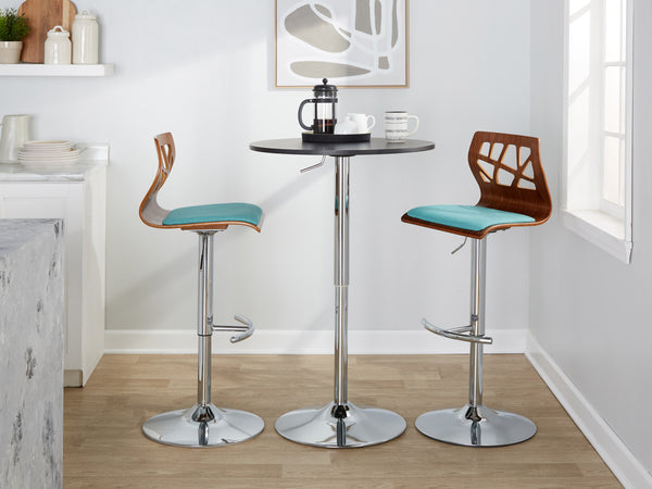 English Elm Adjustable Swivel Barstools Mid-century Modern Teal Fabric Walnut Chrome Set of 2 B202S02181