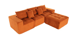 English Elm 101" Modular Cloud Sectional Corduroy Upholstered Sofa Reversible Chaise Living Room Orange W1170S00054
