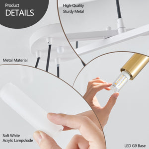 English Elm 41" White & Golden Modern Chandelier Light Fixture, 20-G9 Frosted Tubes Branch Design, Adjustable Pendant for Dining Room W1340P233170