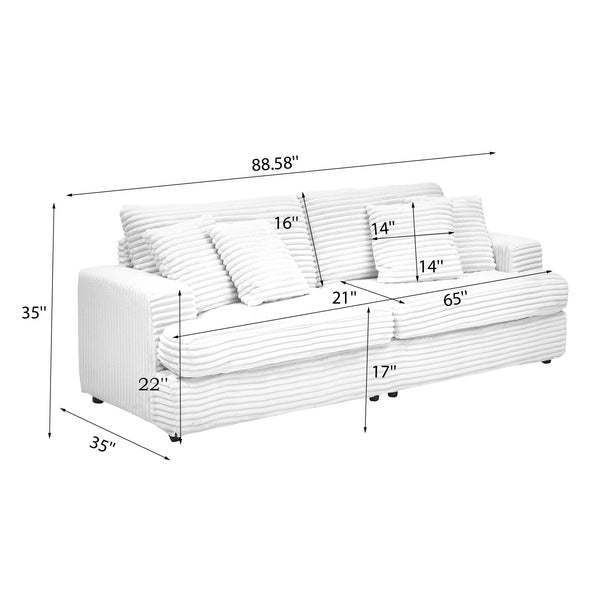 English Elm 88.58" Elegant Corduroy 3-Seater Sofa With 4 Matching Pillows - Cozy Modern Living Room Centerpiece W3356P312618