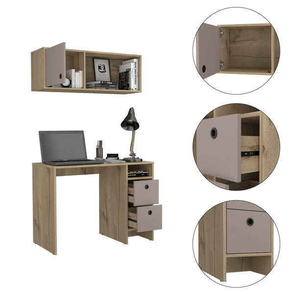 English Elm Tokyo Multicolor Office Set with Desk & Wall Cabinet, 2-Drawer Desk 39.3" x 19.6" Particleboard B128S00170
