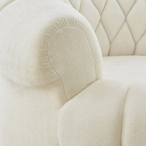 English Elm Swivel Barrel Accent Chair Chenille Tufted Round Club Seat for Living Room Lounge Beige N719S002280A