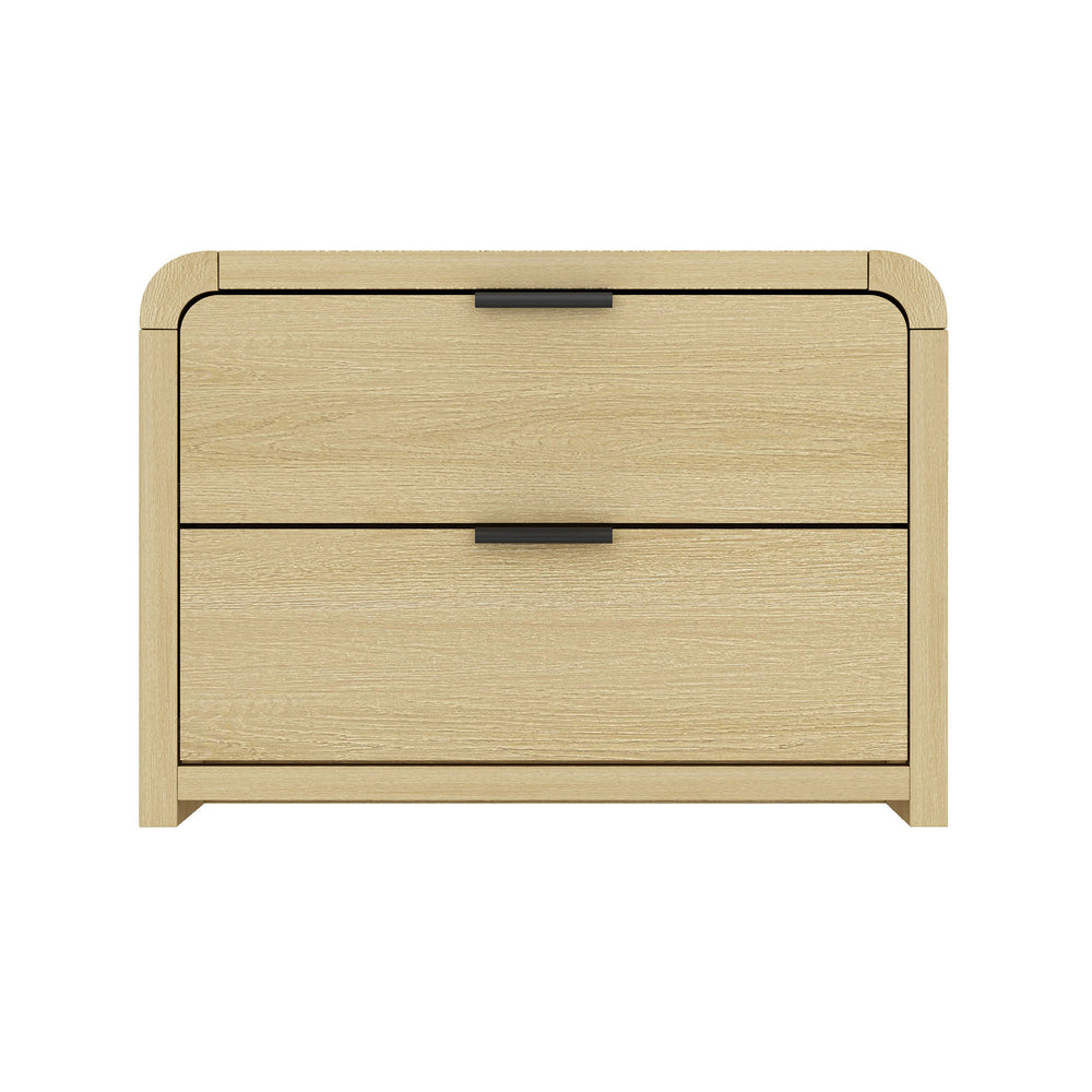 English Elm Grace 28" Nightstand with 2 Drawers in Natural Oak & Black — Modern MDF, Solid Wood Accents, Glam Handles B365P398194