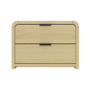 English Elm Grace 28" Nightstand with 2 Drawers in Natural Oak & Black — Modern MDF, Solid Wood Accents, Glam Handles B365P398194