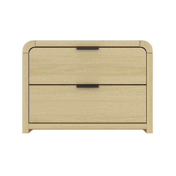 English Elm Grace 28" Nightstand with 2 Drawers in Natural Oak & Black — Modern MDF, Solid Wood Accents, Glam Handles B365P398194