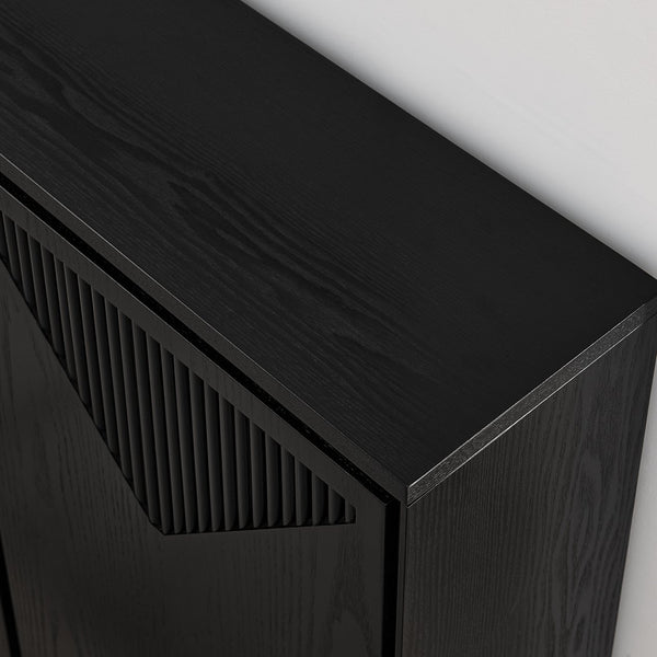 English Elm Mid Century Modern V-Shape Storage Cabinet – Stylish Buffet & Sideboard For Small Spaces, Black Finish W1801P362148
