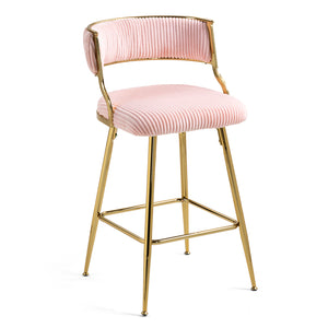 English Elm (SET of 2) 26'' Counter Height Bar Stools Pink Corduroy with Back Cushion, Gold Chrome Base & Footrest W2215P290561