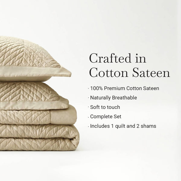 English Elm Full/queen Cotton Sateen Quilt Set Breathable Neutral Gray Bedroom Layering Essential B035P496598