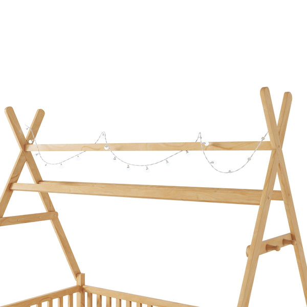 English Elm Twin Montessori Floor Bed House Frame with Led Lighting and Safety Rails for Kids Natural W2593P440573