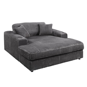 English Elm Hilde Gray Corduroy Chaise with 2 Pillows — Dark Gray Foam D28/D33, Pocket Coil Seat, Cup Holder, Removable Covers B2726P256671
