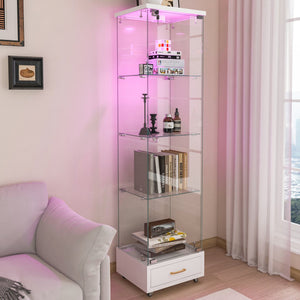 English Elm Modern Glass Display Cabinet With Led Lights, Quick-Assembly 4-Shelf Storage For Collectibles & Decor W241P268239